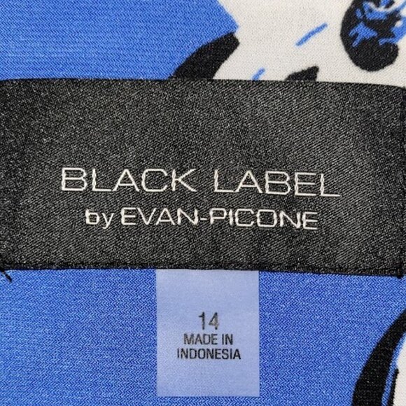 Evan Picone Black Label Floral Knee Length Dress V-Neck Sleeveless Blue Size 14 - Picture 10 of 14